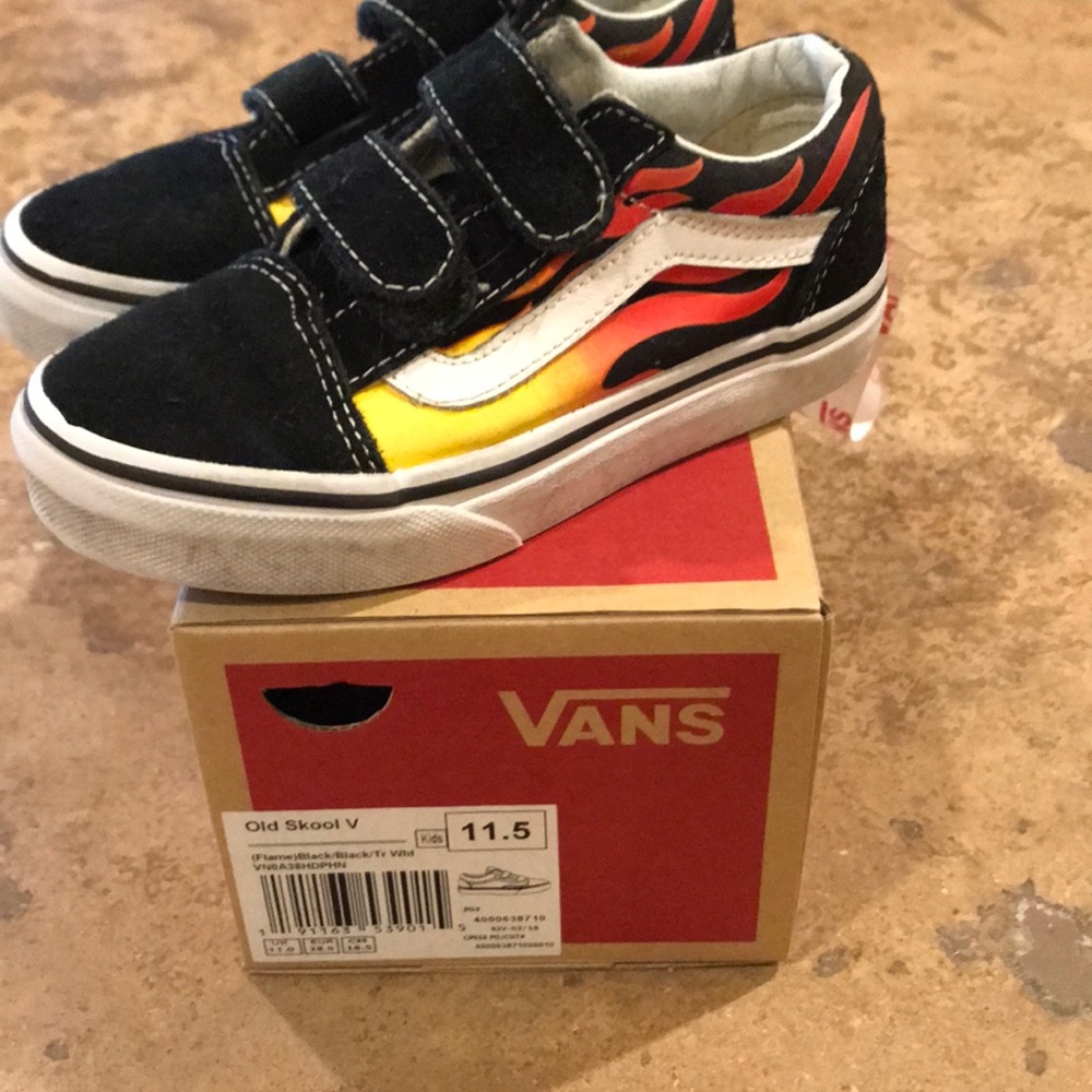 Vans Old Skool V Flame Kids 11.5 Velcro